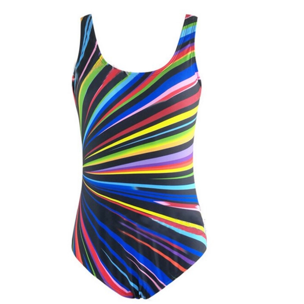 One piece swimsuit black with multi color stripes Sz XXL